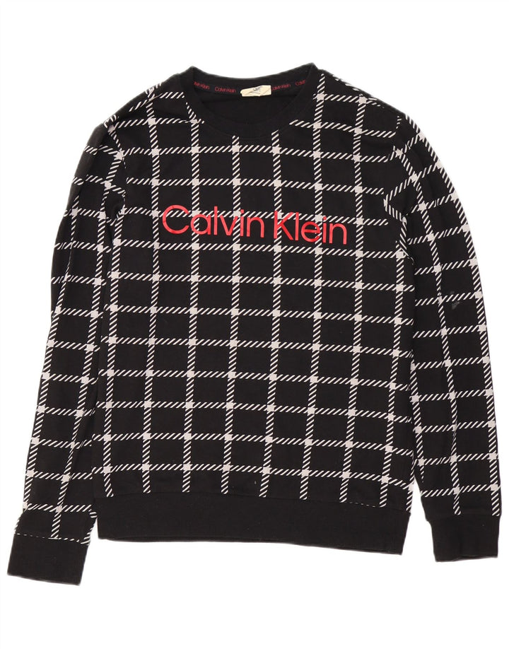 CALVIN KLEIN moletom gráfico masculino jumper pequeno algodão xadrez preto