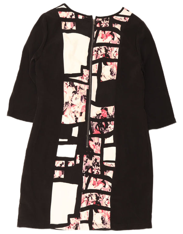 Vestido feminino vintage manga 3/4 UK 12 médio preto floral