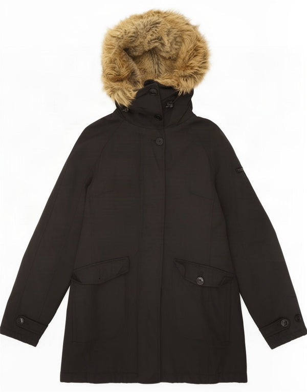 Casaco acolchoado com capuz feminino Woolrich Reino Unido 10 pequeno nylon preto