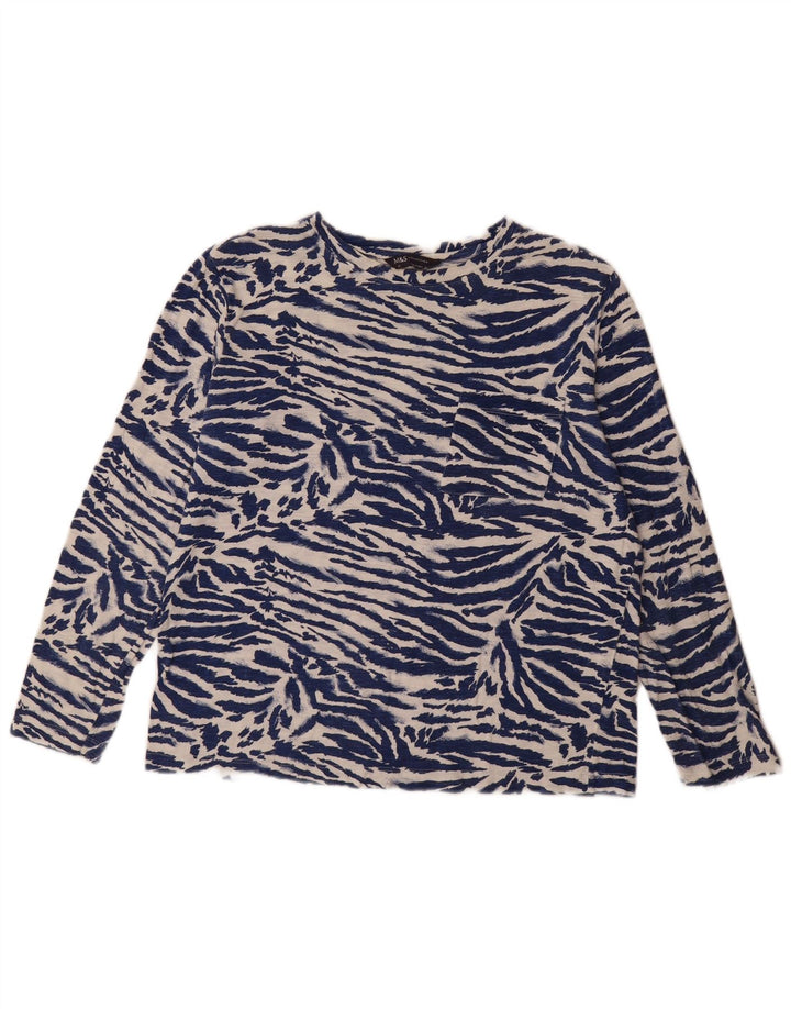 Top feminino Marks & Spencer manga comprida Reino Unido 12 médio azul marinho estampa animal