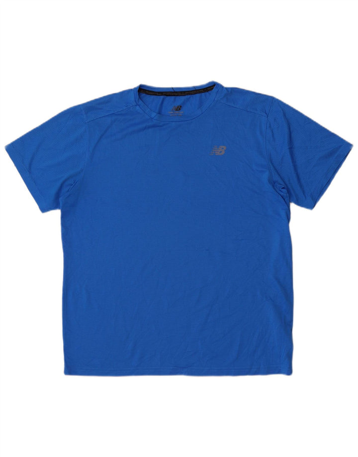 Camiseta masculina New Balance poliéster listrado azul médio
