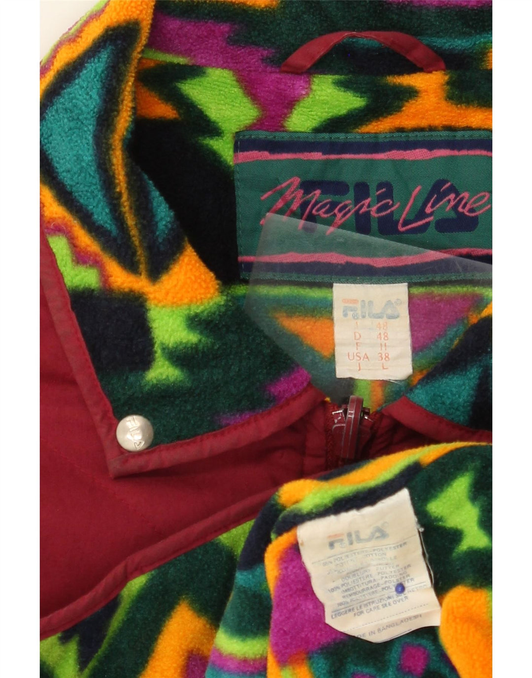 Jaqueta masculina acolchoada FILA IT 48 poliéster geométrico médio Borgonha