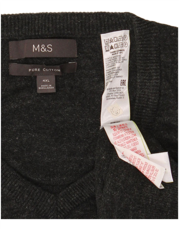 Suéter masculino Marks & Spencer com decote em V 4XL algodão cinza