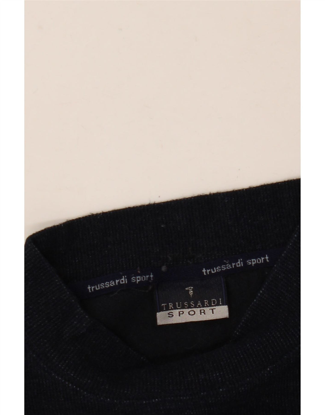 TRUSSARDI Suéter masculino com gola tartaruga e gola grande de lã azul marinho