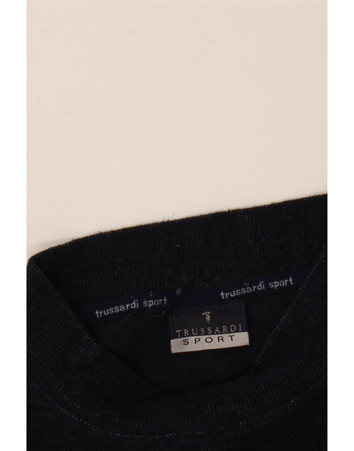 TRUSSARDI Suéter masculino com gola tartaruga e gola grande de lã azul marinho