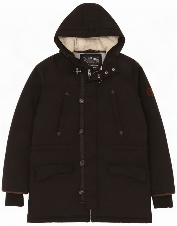 Tommy Hilfiger Jaqueta Parka masculina com capuz Reino Unido 38 Nylon preto médio