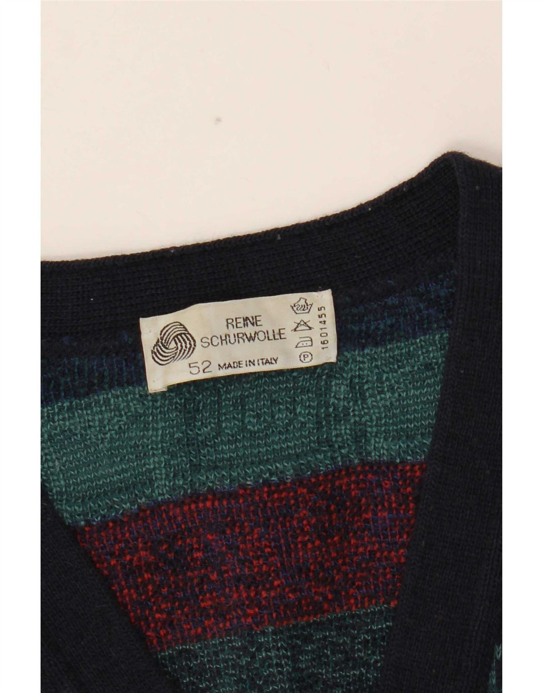 Suéter cardigã masculino vintage IT 52 grande lã geométrica multicolorida