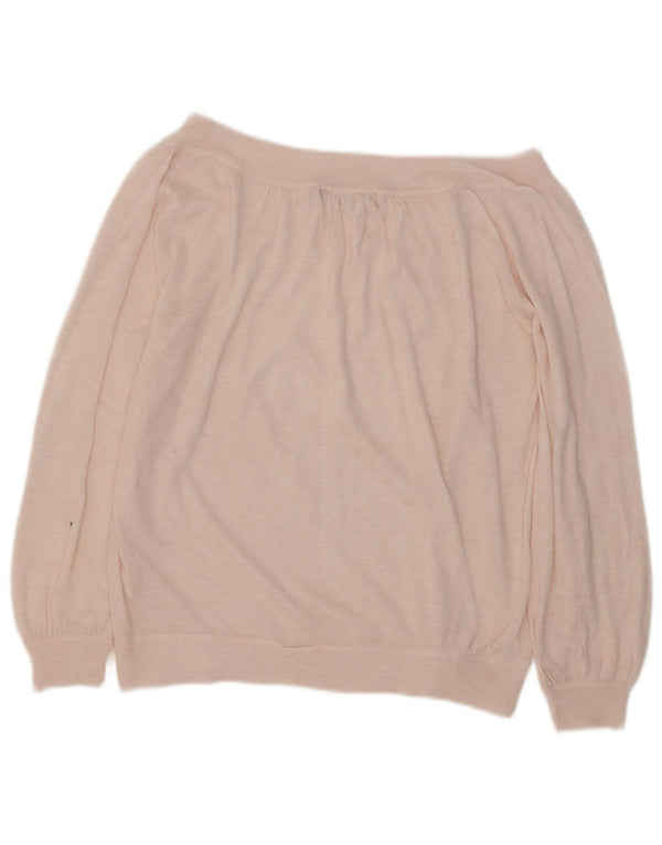 Suéter feminino Zara com gola canoa UK 12 acrílico rosa médio