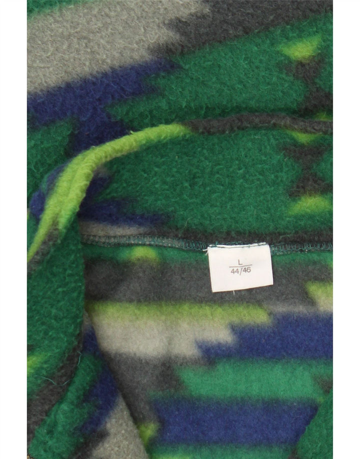 Jumper de lã com pescoço e zíper masculino vintage grande poliéster geométrico verde