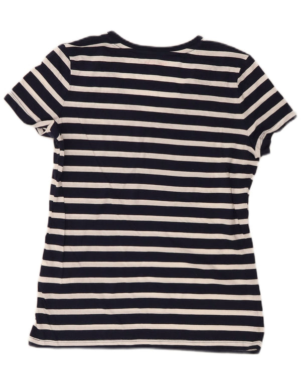 Camiseta feminina Nautica UK 10 pequena listrada azul marinho algodão