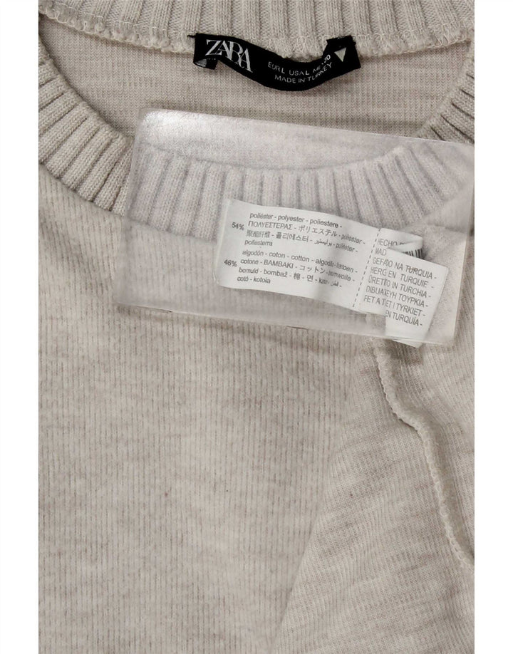 Zara Suéter feminino com gola redonda, Reino Unido 16, grande, cinza, poliéster