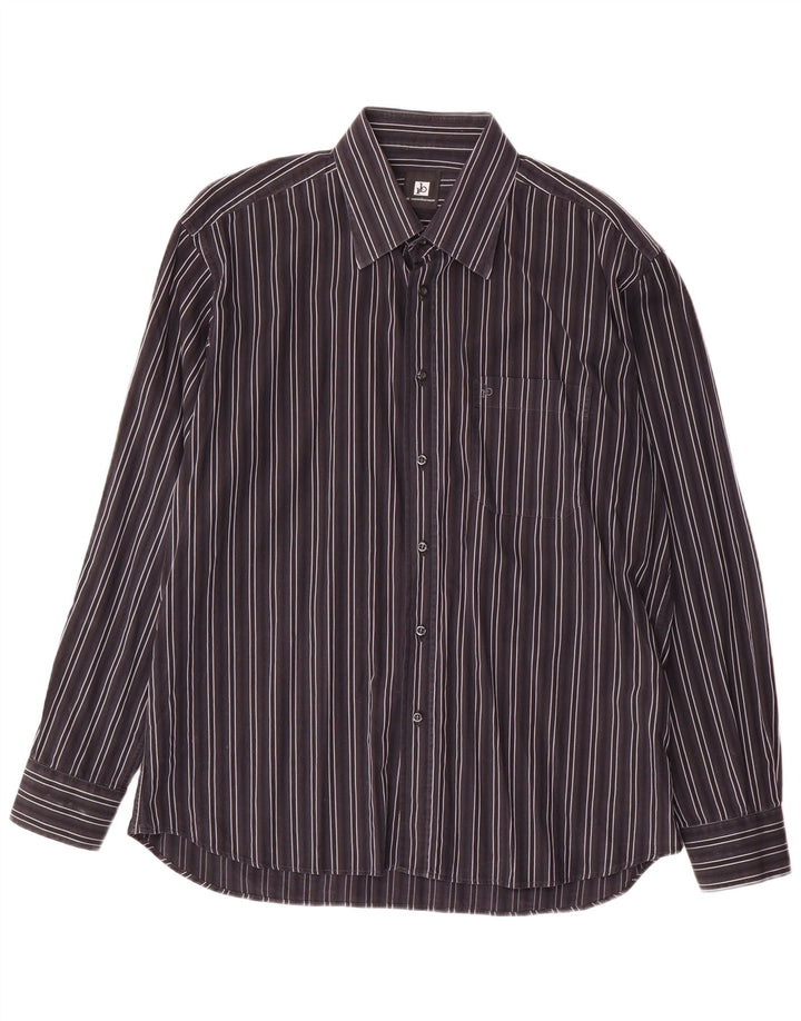Camisa masculina Roccobarocco tamanho 43 17 XL algodão listrado cinza