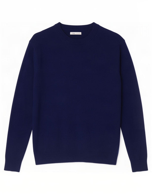 Zara Suéter feminino com gola redonda, Reino Unido 16, grande, azul marinho