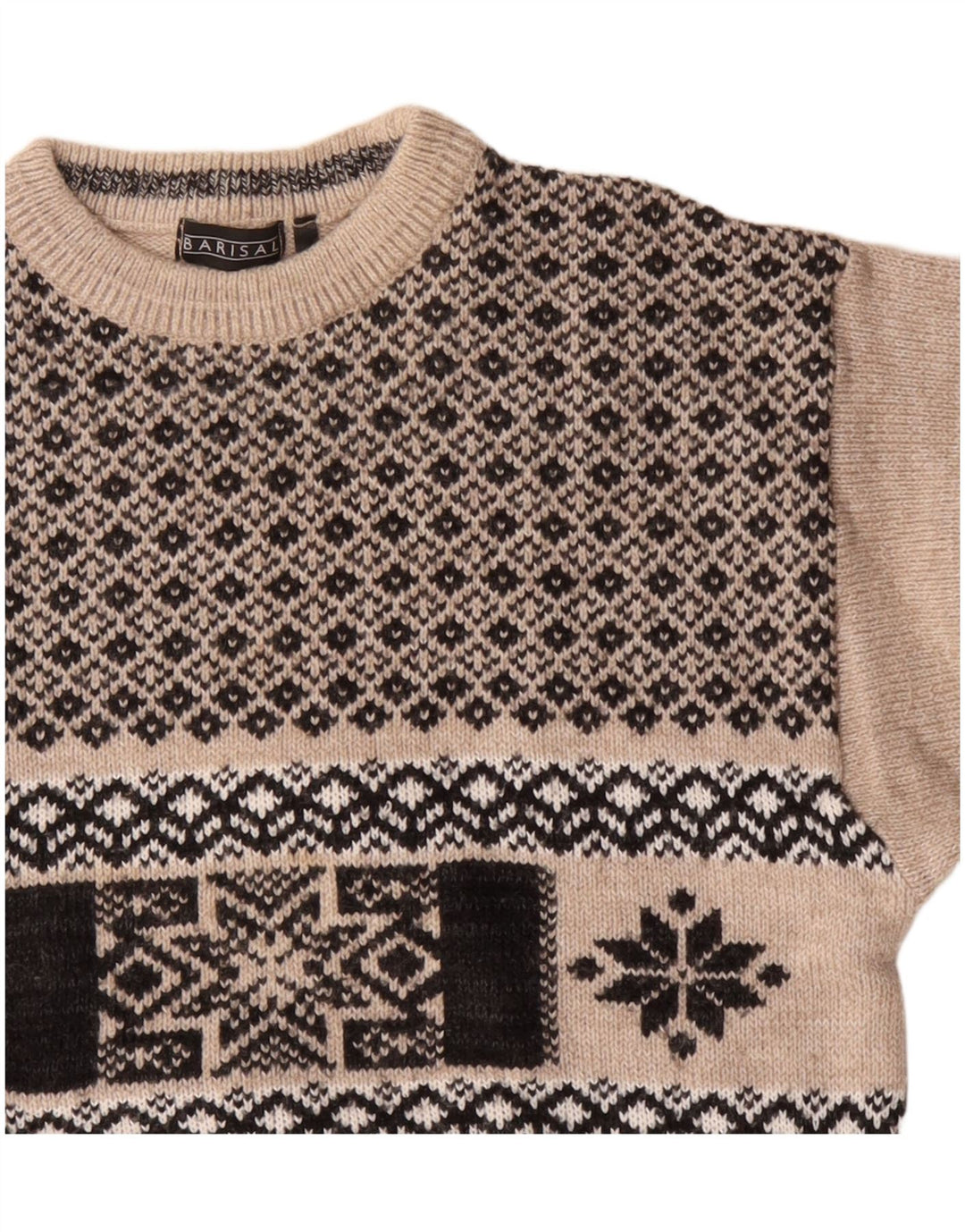 Suéter masculino Barisal com gola canoa médio bege Fair Isle poliacrílico