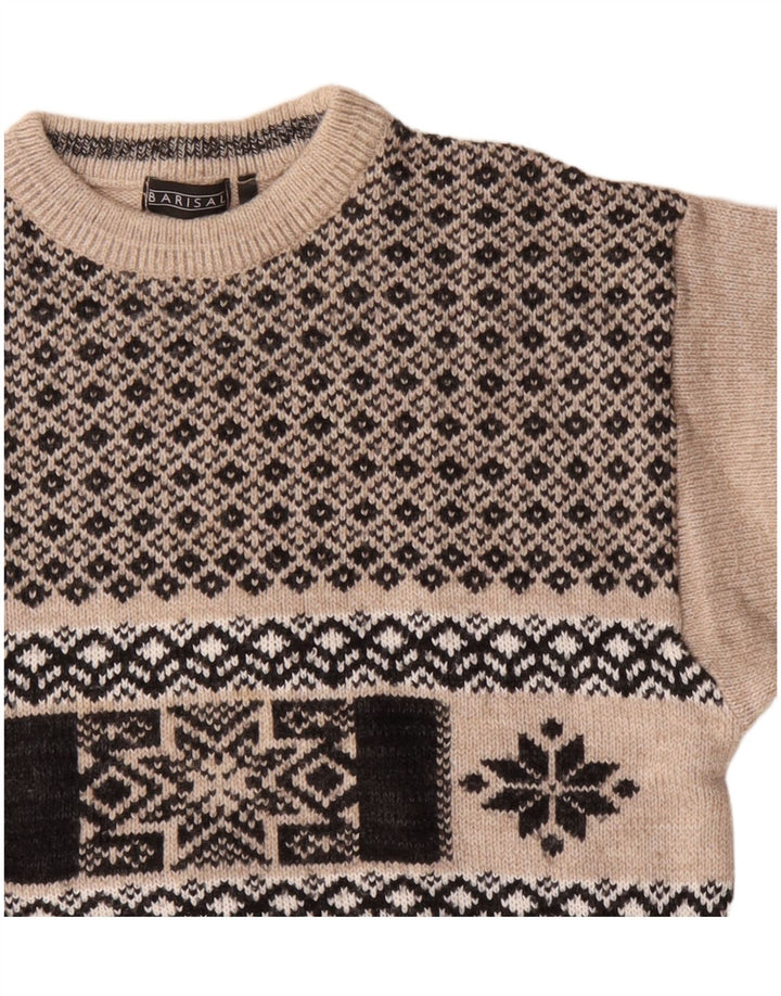 Suéter masculino Barisal com gola canoa médio bege Fair Isle poliacrílico