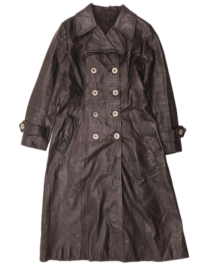 Casaco de couro feminino VINTAGE UK 12 couro preto médio