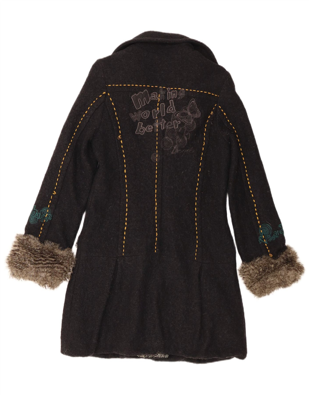 Casaco feminino Desigual com botões duplos gráficos EU 40 médio preto floral