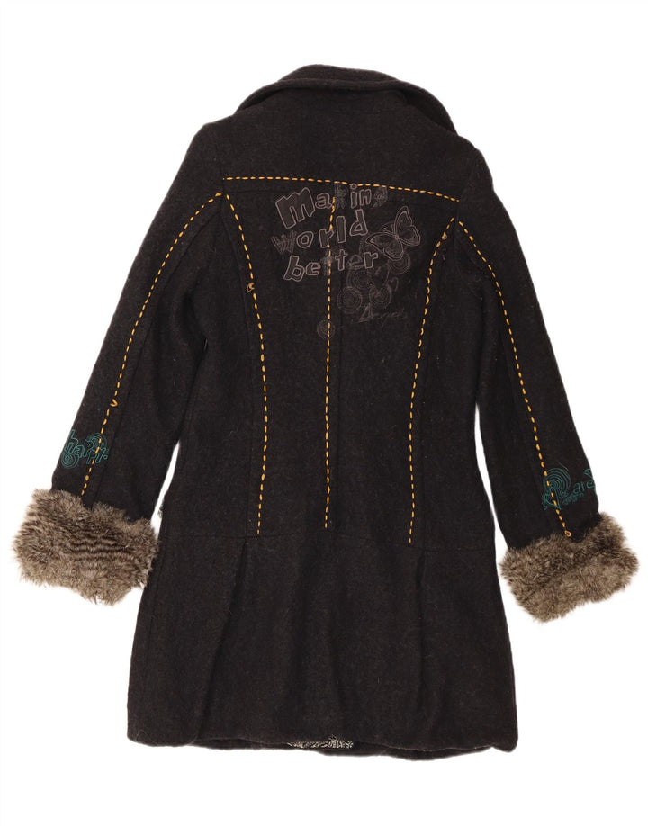Casaco feminino Desigual com botões duplos gráficos EU 40 médio preto floral