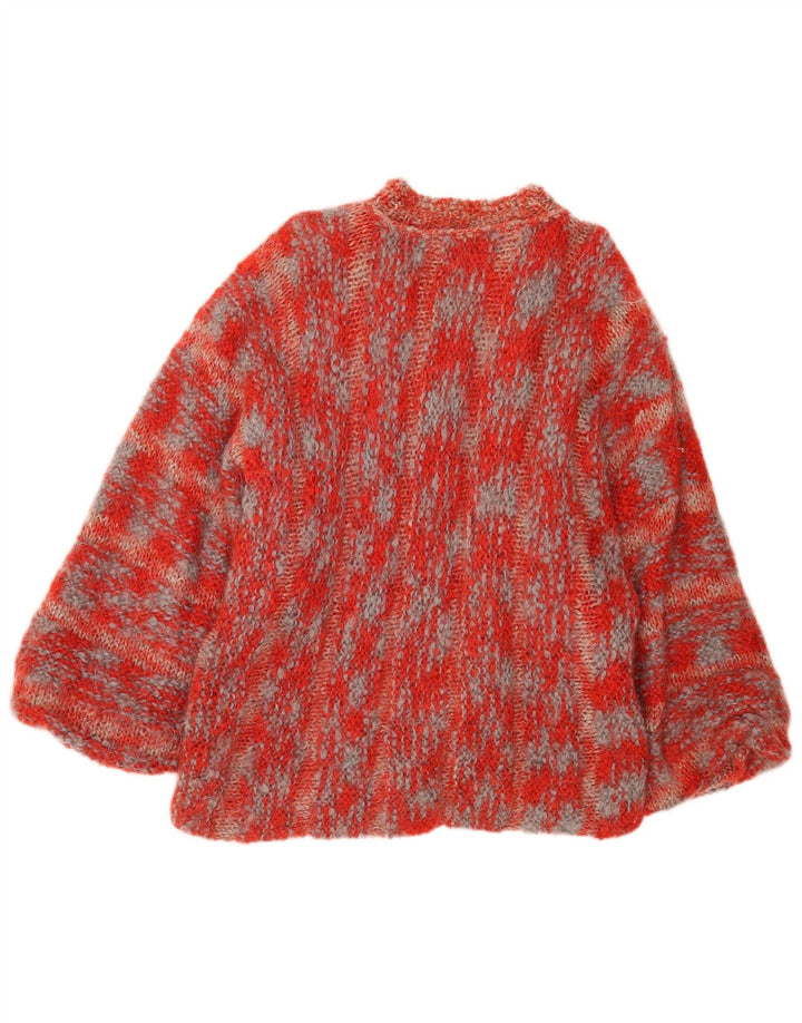 Suéter cardigã feminino vintage de grandes dimensões Reino Unido 16 grande manchado vermelho