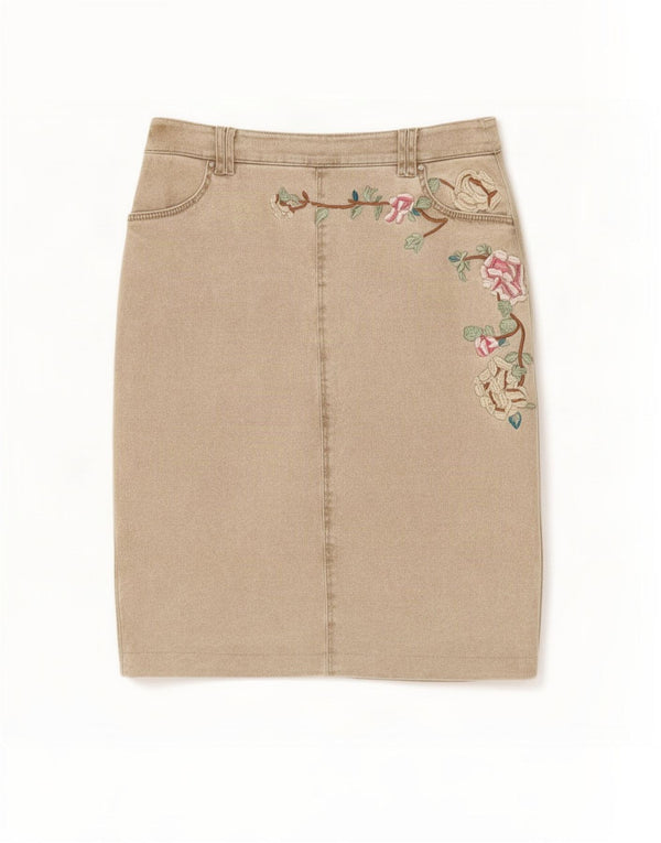 Saia jeans feminina Gil Bret Reino Unido 14 médio W28 algodão marrom