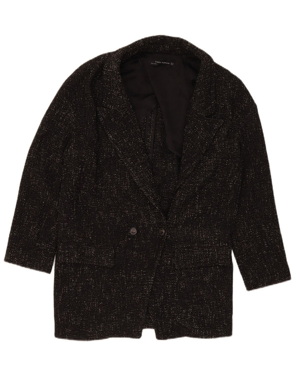 Casaco feminino oversized com peito duplo Zara UK 6 XS preto poliéster