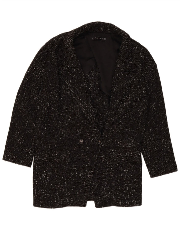 Casaco feminino oversized com peito duplo Zara UK 6 XS preto poliéster