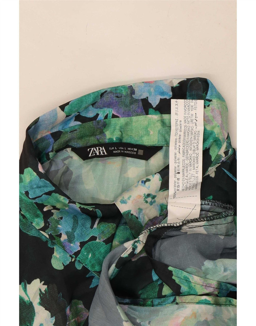 Blusa camisa oversized feminina Zara Reino Unido 16 grande poliéster floral verde