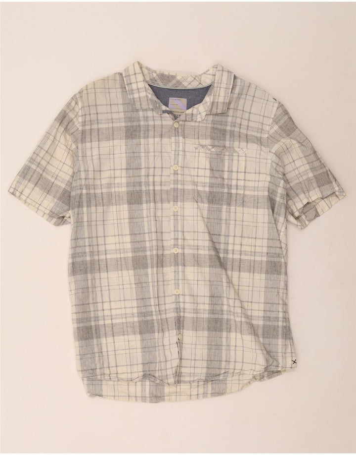 Camisa masculina de manga curta Fat Face 2XL algodão xadrez cinza