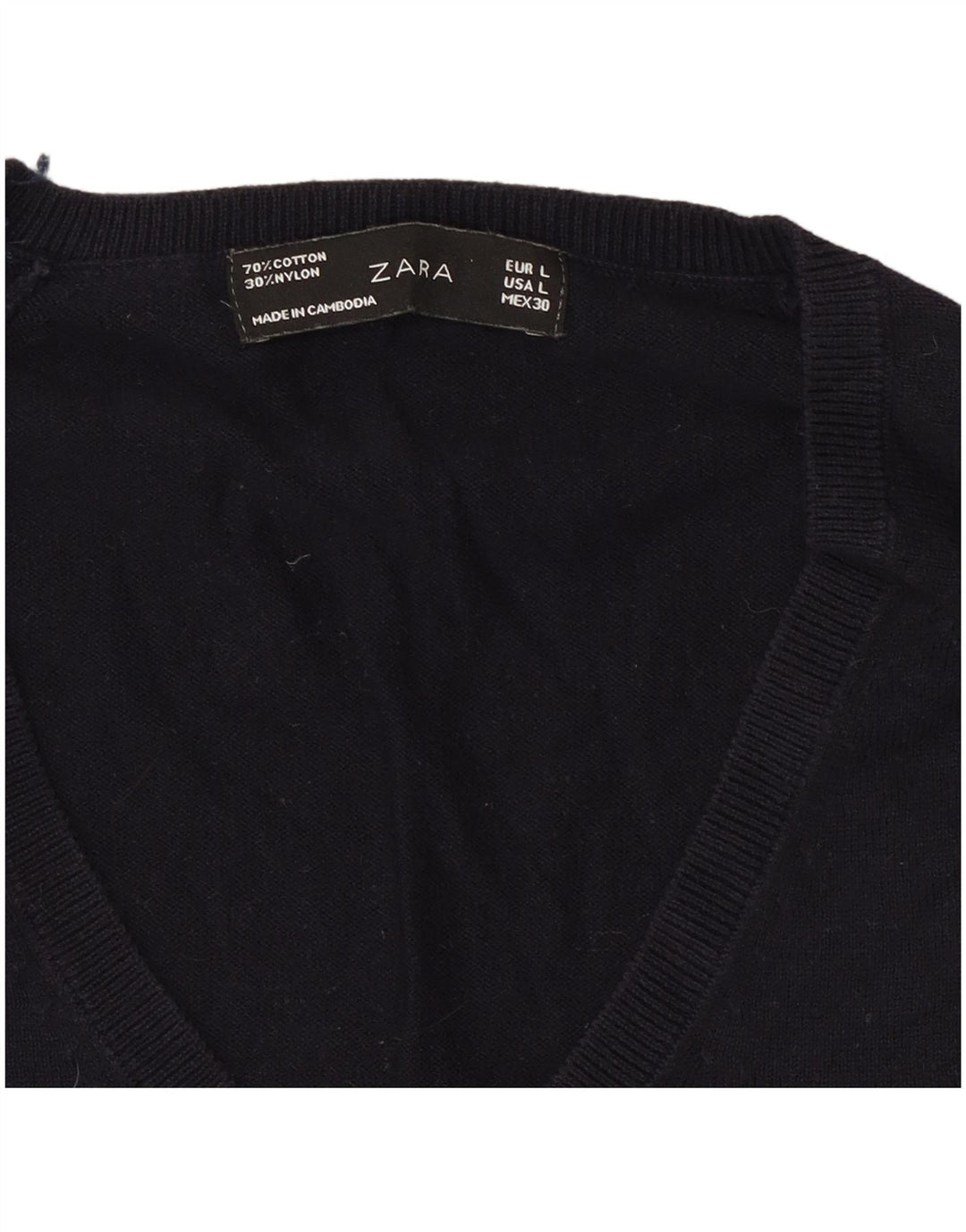 Suéter feminino Zara com decote em V Reino Unido 14 grande azul marinho
