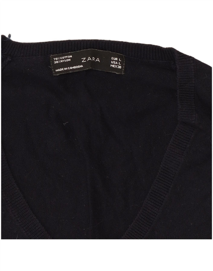 Suéter feminino Zara com decote em V Reino Unido 14 grande azul marinho