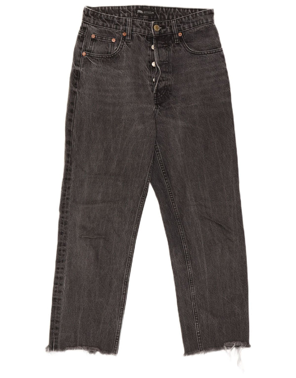 Calça jeans feminina Zara cintura alta cortada UE 38 pequena W28 L24 cinza