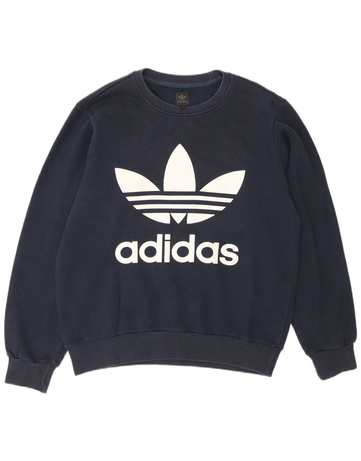 Adidas Mens Graphic Moletom Jumper Pequeno Algodão Azul Marinho