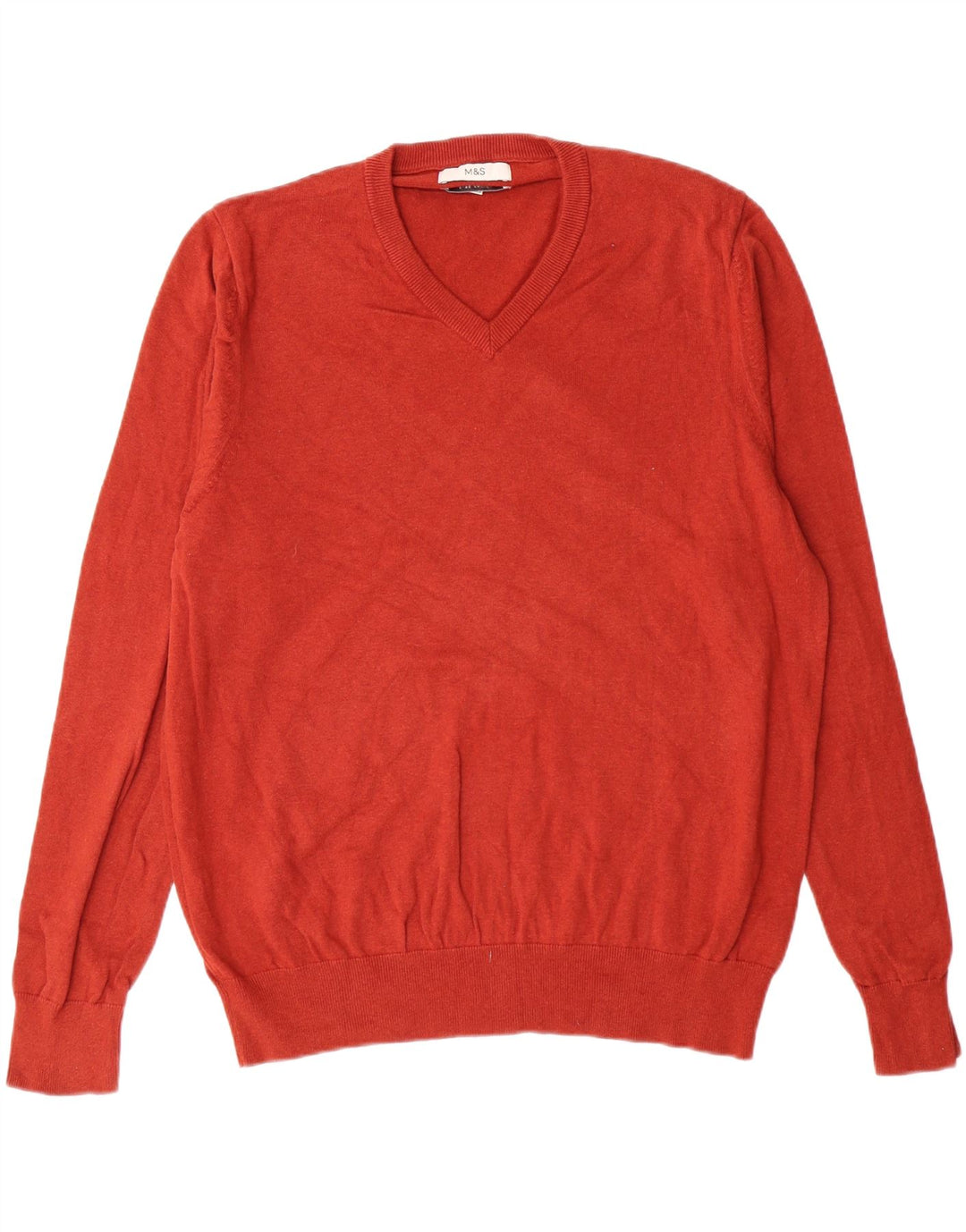 Suéter masculino MARKS & SPENCER com decote em V XL vermelho algodão clássico