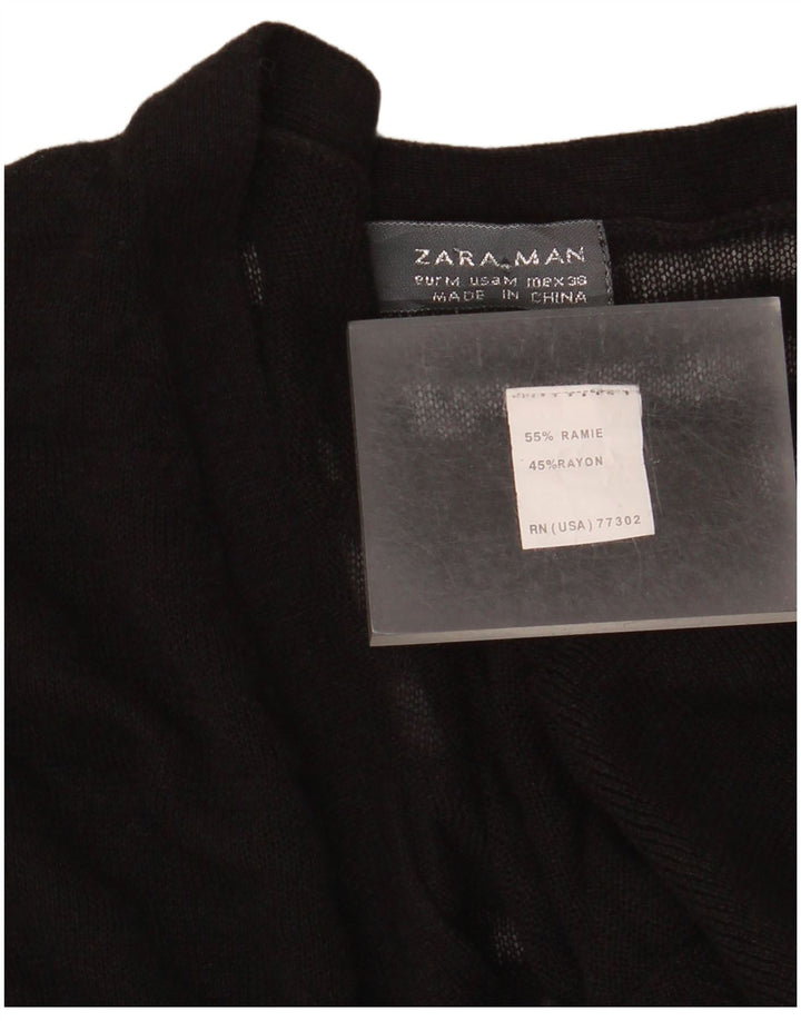 Zara Suéter masculino transparente com decote em V médio Rami preto
