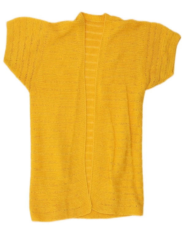 Suéter cardigã feminino vintage de manga curta com palangre UK 8 pequeno amarelo