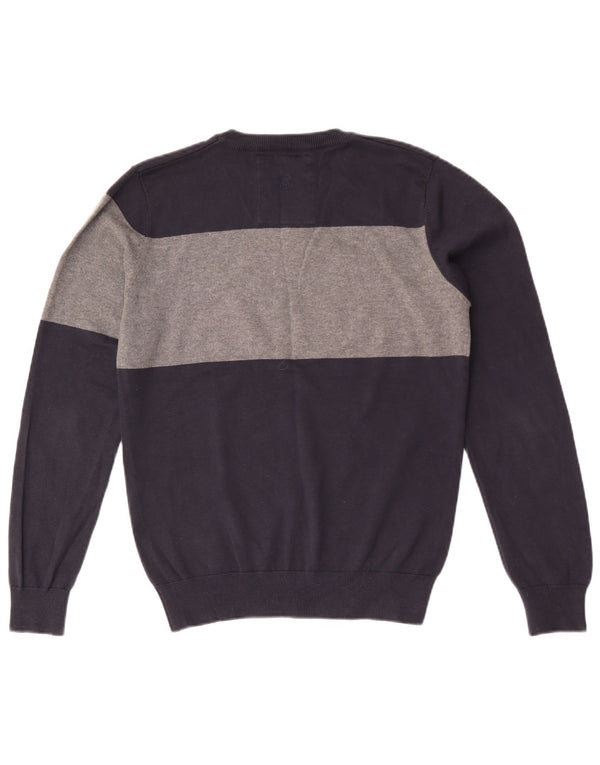 Suéter masculino Jack & Jones com decote em V médio azul marinho algodão colorblock