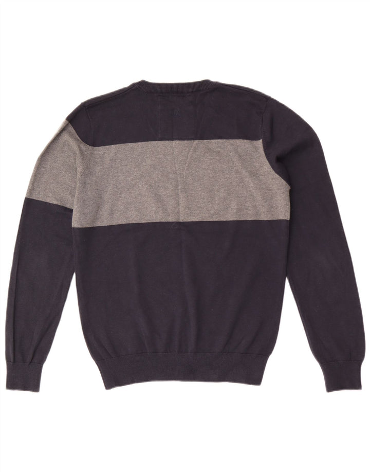 Suéter masculino Jack & Jones com decote em V médio azul marinho algodão colorblock
