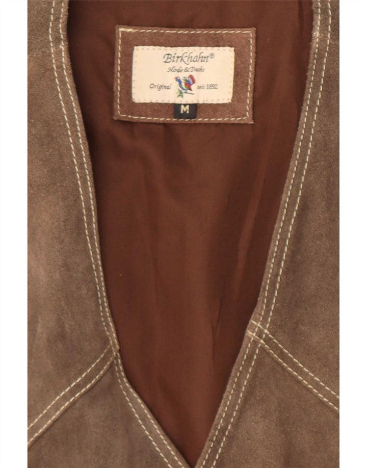 Colete vintage masculino de camurça de couro marrom médio