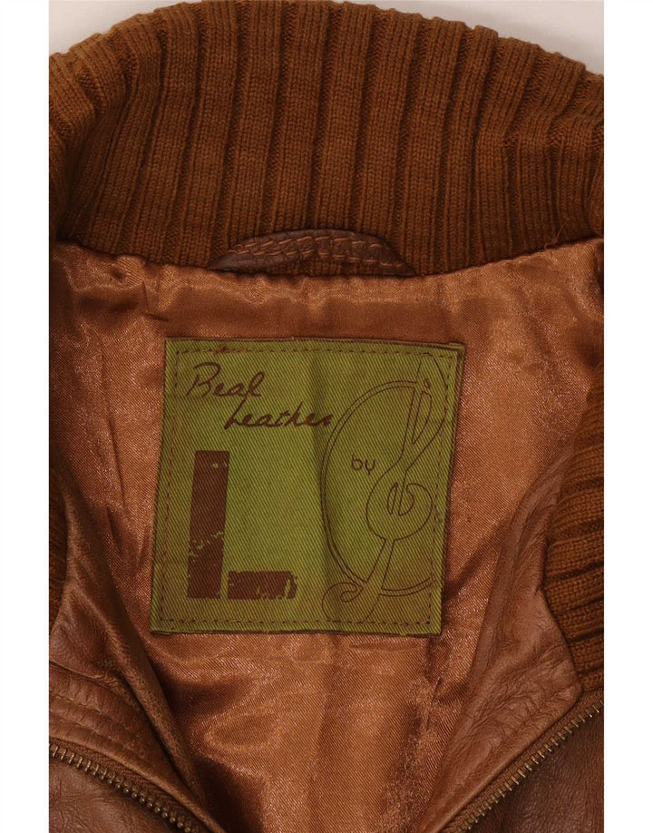 Jaqueta de couro feminina vintage UK 16 grande marrom