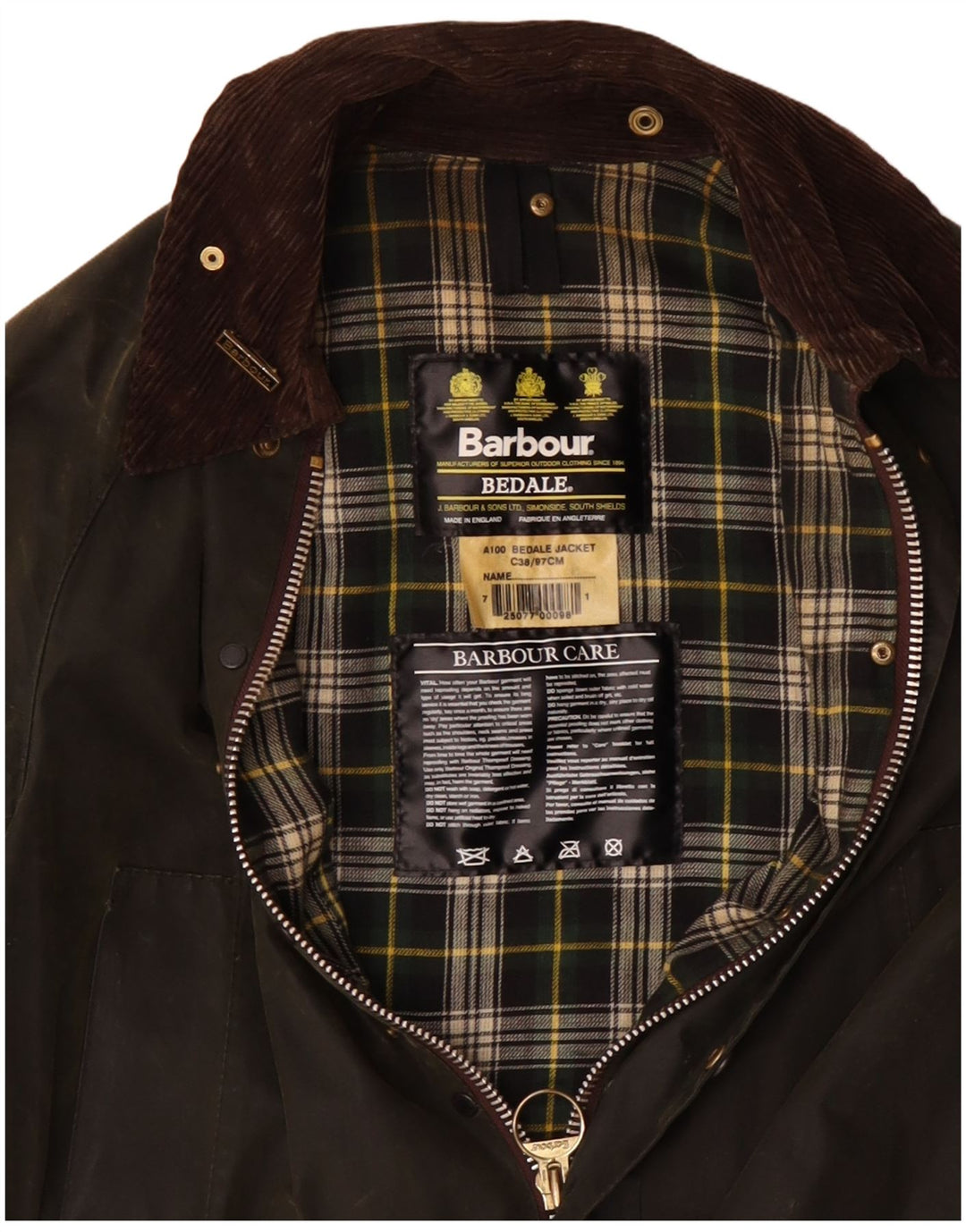 Jaqueta masculina de algodão encerado BARBOUR Bedale Reino Unido 38 médio cáqui