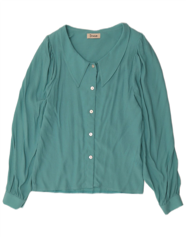 Blusa feminina vintage UK 10 viscose azul pequena
