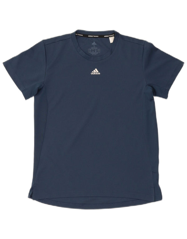 Adidas Womens Aeroready T-Shirt Top Reino Unido 8/10 Pequeno Azul Marinho Poliéster