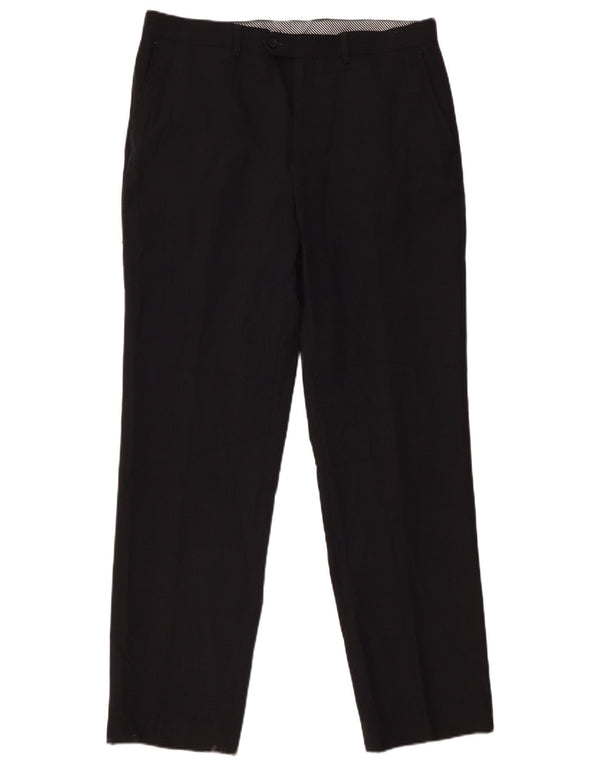 Calça masculina de terno reto Marks & Spencer W36 L33 poliéster preto