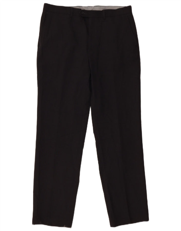 Calça masculina de terno reto Marks & Spencer W36 L33 poliéster preto