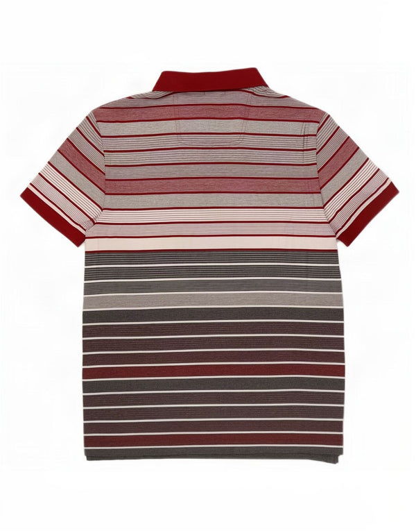 Camisa polo masculina Hugo Boss Regular Fit pequena listrada vermelha de algodão