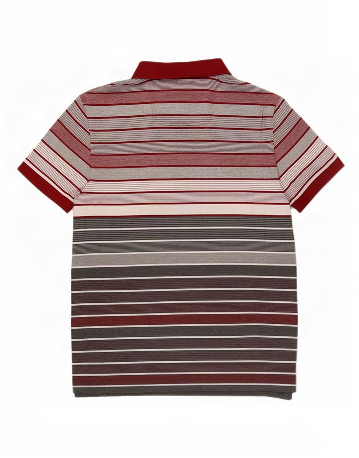 Camisa polo masculina Hugo Boss Regular Fit pequena listrada vermelha de algodão