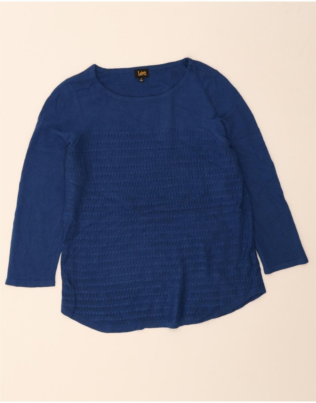 LEE Womens Boat Neck Jumper Sweater UK 12 Medium Blue Acrylic Vintage Lee and Second-Hand Lee from Messina Hembry 