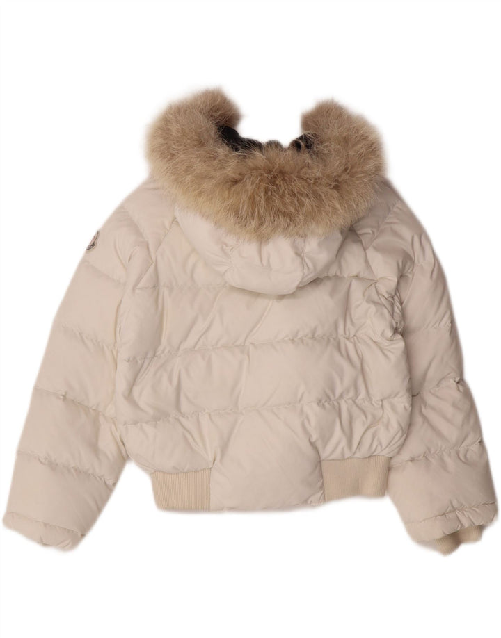 Jaqueta acolchoada com capuz para meninas MONCLER 5-6 anos nylon branco