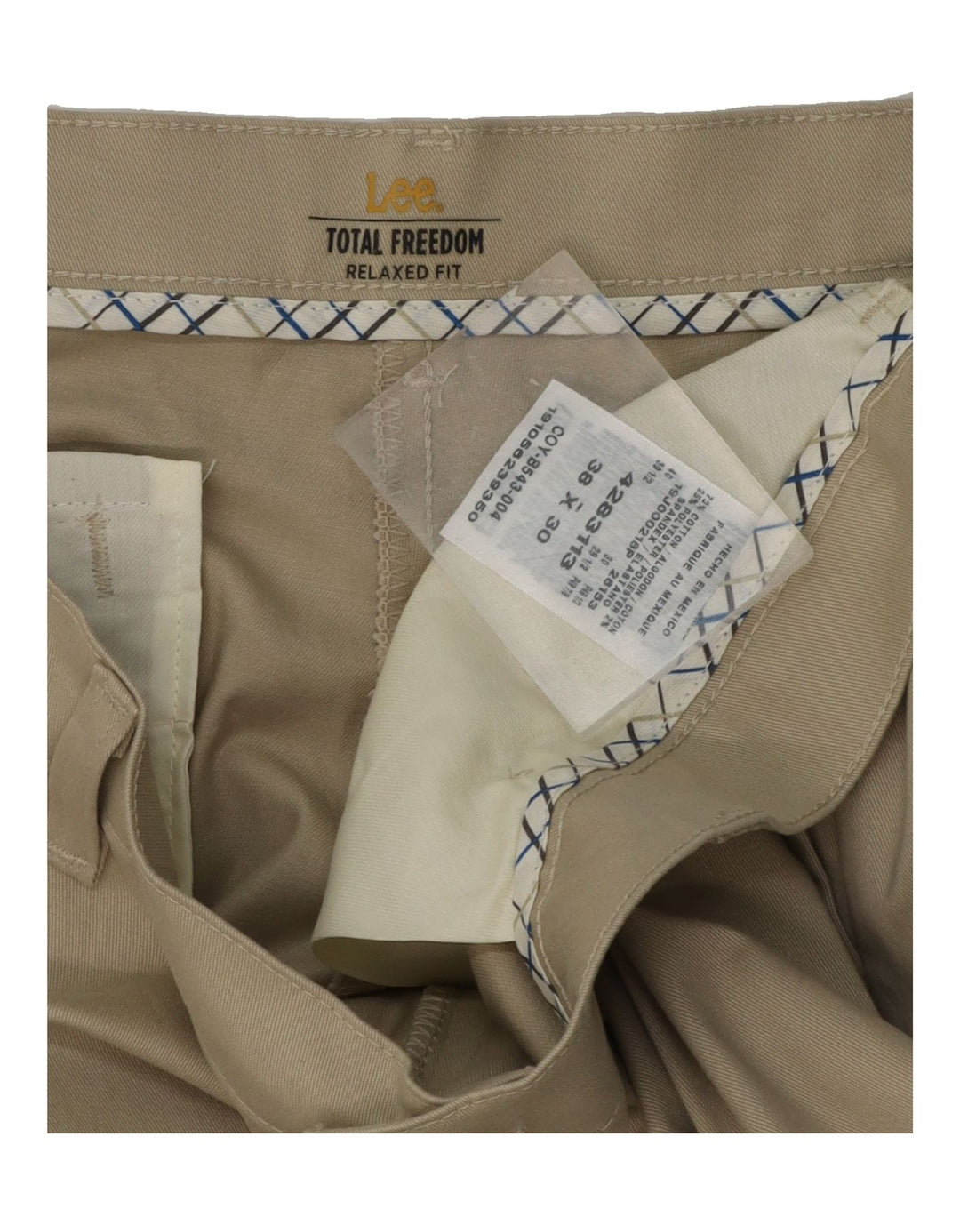 LEE Mens Total Freedom Relaxed Fit Chino Trousers W38 L30 Beige Cotton Vintage Lee and Second-Hand Lee from Messina Hembry 