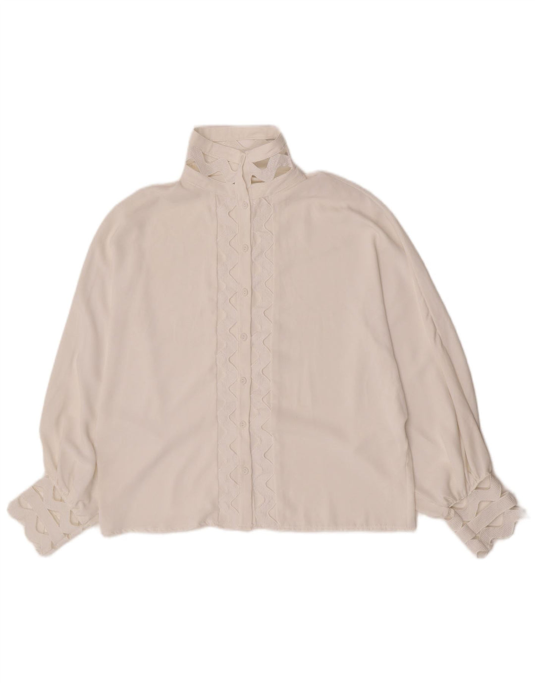 Blusa feminina vintage UK 14 grande poliéster branco